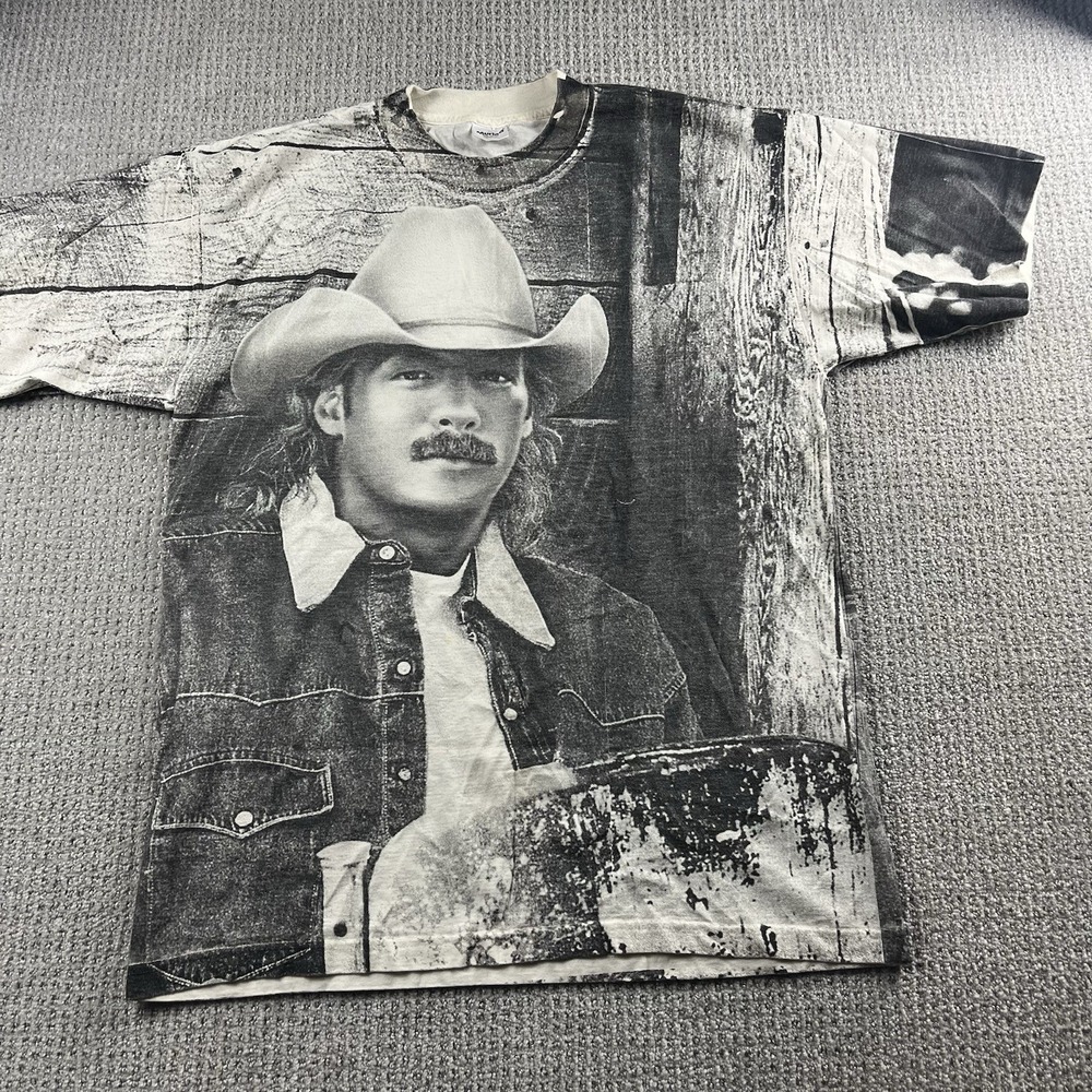 Vintage 90s Alan Jackson Shirt All Over Print Portrait AOP Made USA Mens XL